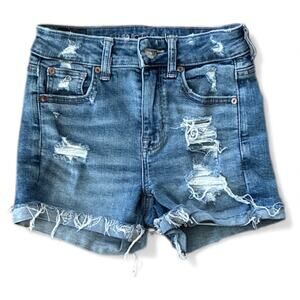 American Eagle Women’s Super Stretch High Waisted Distressed Jean Shorts size 00